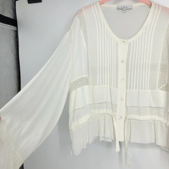 IRO White Keola sheer panelled lace button up Blouse size 40 - Picture 6 of 14